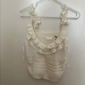 7 For All Mankind Cream Ruffle Knit Crop Top